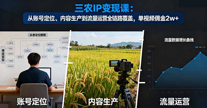 三农IP变现课：从账号定位、内容生产到流量运营全链路覆盖，单视频佣金2w+-91资源站