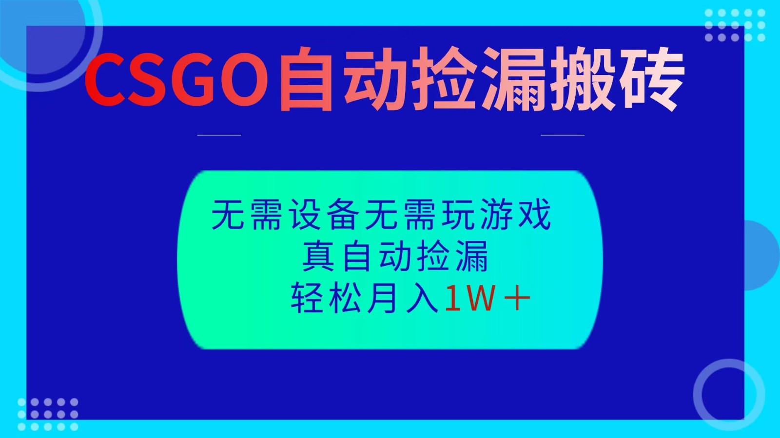 CSGO自动捡漏搬砖，当天操作当天见结果，无需了解游戏，包教包会包落地 - 91资源站-91资源站