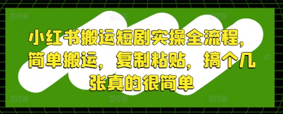 小红书搬运短剧实操全流程,简单搬运,复制粘贴,搞个几张真的很简单-91资源站