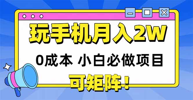 玩玩手机月入20000+,0成本小白必做项目,可矩阵-91资源站