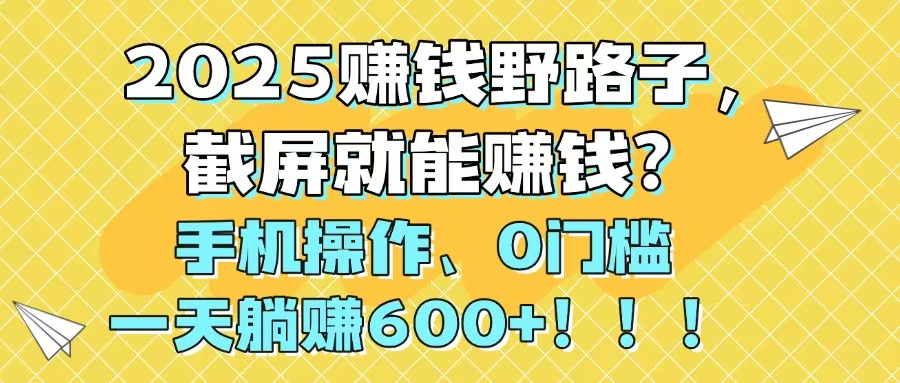 2025赚钱野路子，截屏就能赚钱？手机操作0门槛，一天躺赚600+！！！ - 91资源站-91资源站