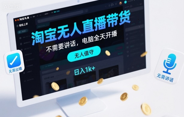 淘宝无人直播带货，不需要出镜，不需要讲话，电脑全天开播，轻松上手，日入1k+【揭秘】-91资源站