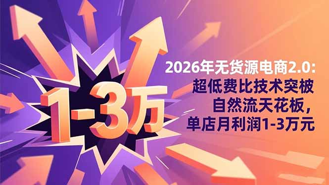 2026年无货源电商2.0:超低费比技术突破自然流天花板,单店月利润1-3万元-91资源站