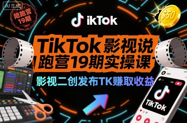 TikTok影视解说陪跑营19期实操课，影视二创发布TK賺取收益，万播收益50美金 - 91资源站-91资源站