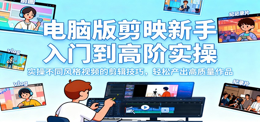 电脑版剪映新手入门到高阶实操，实操不同风格视频的剪辑技巧，轻松产出高质量作品 - 91资源站-91资源站