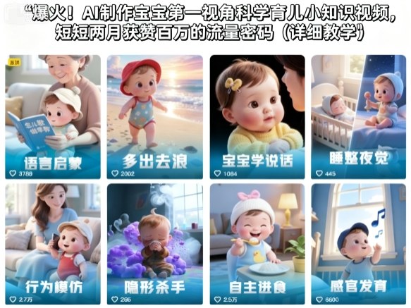 爆火!AI制作宝宝第一视角科学育儿小知识视频,短短两月获赞百万的流量密码(详细教学)-91资源站