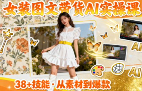 女装图文带货的AI实操课,覆盖38个实用技能,快速提升素材制作效率-91资源站
