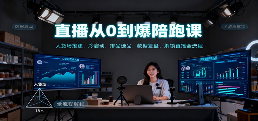 直播从0到爆陪跑课:人货场搭建,冷启动,排品选品,数据复盘,解锁直播全流程 - 91资源站-91资源站