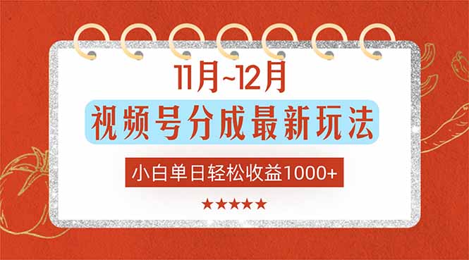 11月~12月视频号分成最新玩法，小白单日轻松收益1000+ - 91资源站-91资源站