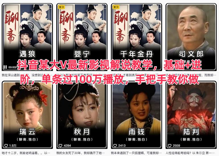抖音某大V最新影视解说教学,基础+进阶,单条过100万播放,手把手教你做-91资源站
