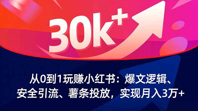 从0到1玩赚小红书:爆文逻辑、安全引流、薯条投放,实现月入3万+-91资源站