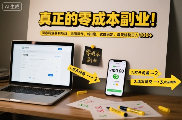 真正的零成本副业!问卷调查暴利项目,无脑操作,纯0撸,收益稳定,每天轻松日入100+【揭秘】-91资源站