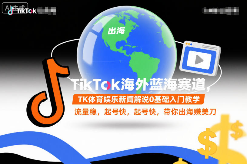 TikTok海外蓝海赛道,TK体育娱乐新闻解说0基础入门教学,流量稳,起号快,带你出海賺美刀-91资源站