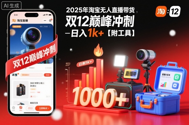 2025年淘宝无人直播带货,冲刺双12,日入1k+【附工具】【揭秘】-91资源站