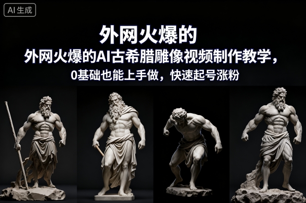 外网火爆的AI古希腊雕像视频制作教学,0基础也能上手做,快速起号涨粉-91资源站