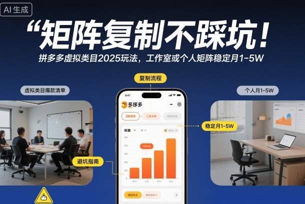 矩阵复制不踩坑!拼多多虚拟类目2025玩法,工作室或者个人矩阵稳定月1-5W【揭秘】-91资源站
