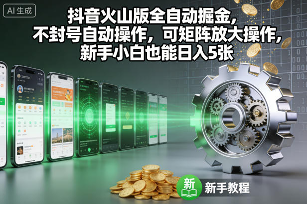 抖音火山版全自动掘金,不封号自动操作,可矩阵放大操作,新手小白也能日入5张【揭秘】-91资源站