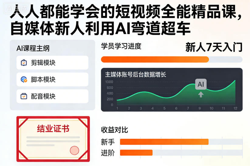 人人都能学会的短视频全能精品课,自媒体新人利用AI弯道超车-91资源站