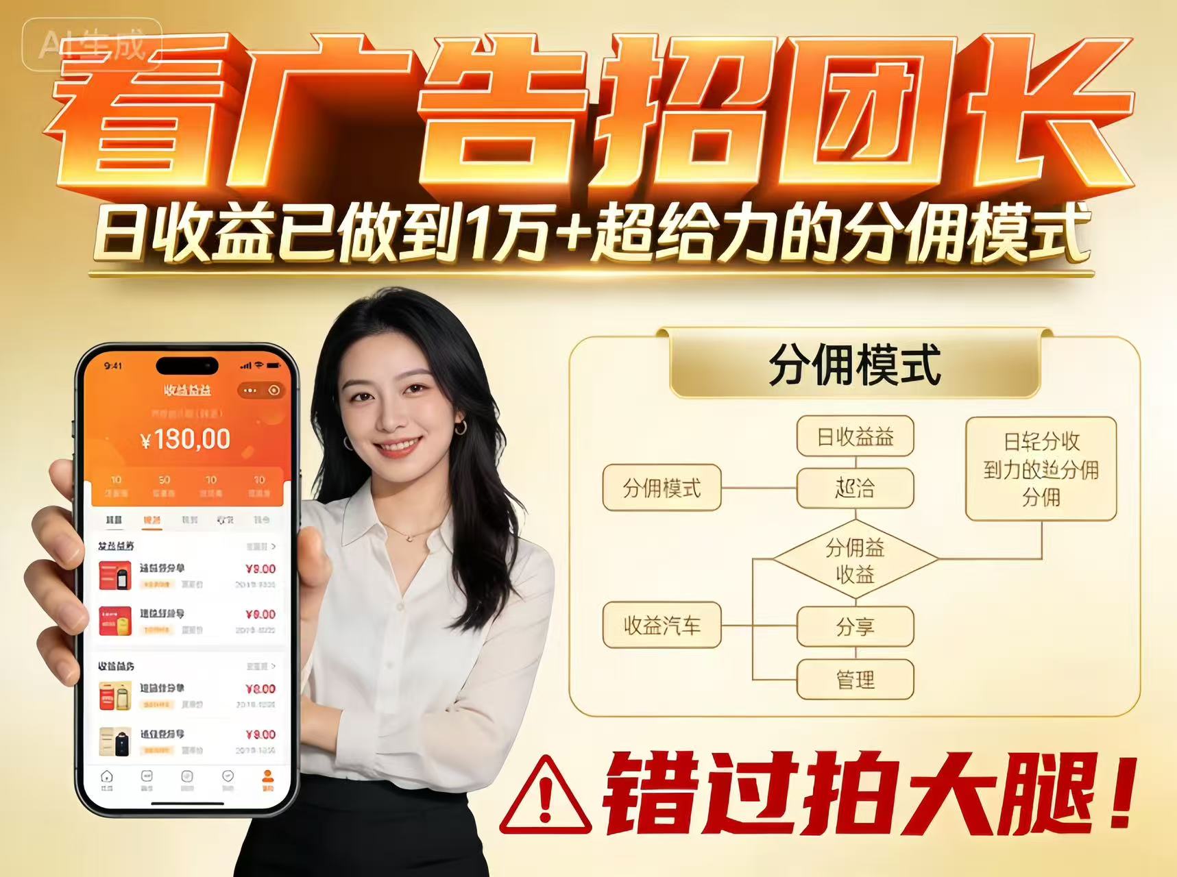 看广告招团长,团队收益已做到日入1万,分佣模式超给力,错过拍大腿-91资源站