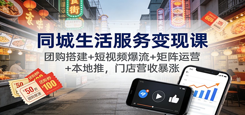 同城生活服务变现课:团购搭建+短视频爆流+矩阵运营+本地推,门店营收暴涨-91资源站