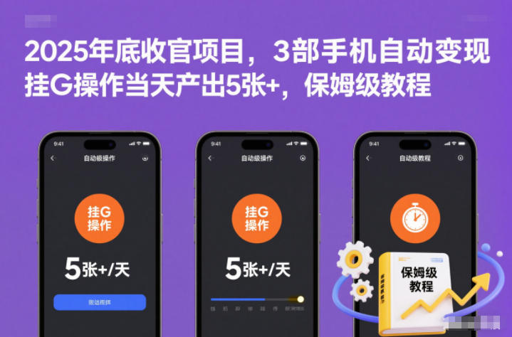 2025年底收官项目，3部手机自动变现，挂G操作当天产出5张+，保姆级教程【揭秘】 - 91资源站-91资源站