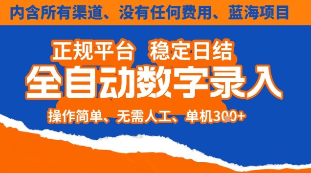 全自动数字录入,单机日入3张+,内含所有渠道全程免费零成本,操作简单可矩阵开干【揭秘】 - 91资源站-91资源站