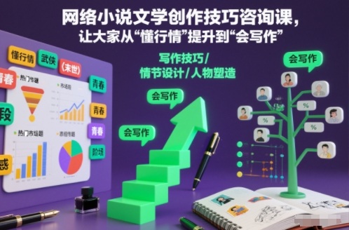 网络小说文学创作技巧咨询课,让大家从“懂行情”提升到”会写作”的高度-91资源站