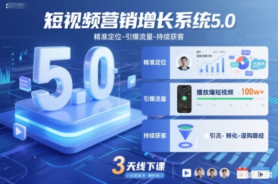 短视频营销增长系统5.0,精准定位-引爆流量-持续获客,3天线下课(音频+图片)-91资源站