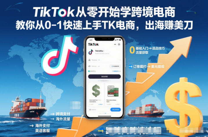 TikTok从零开始学跨境电商,教你从0-1快速上手TK电商,出海賺美刀-91资源站