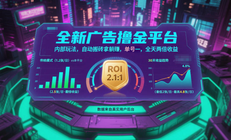 全新广告撸金平台,内部玩法,自动搬砖拿躺賺,单号一天保底2张+,全天两倍收益【揭秘】-91资源站