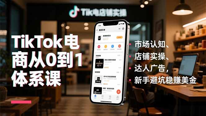 TikTok电商从0到1体系课,市场认知、店铺实操、达人广告,新手避坑稳赚美金-91资源站