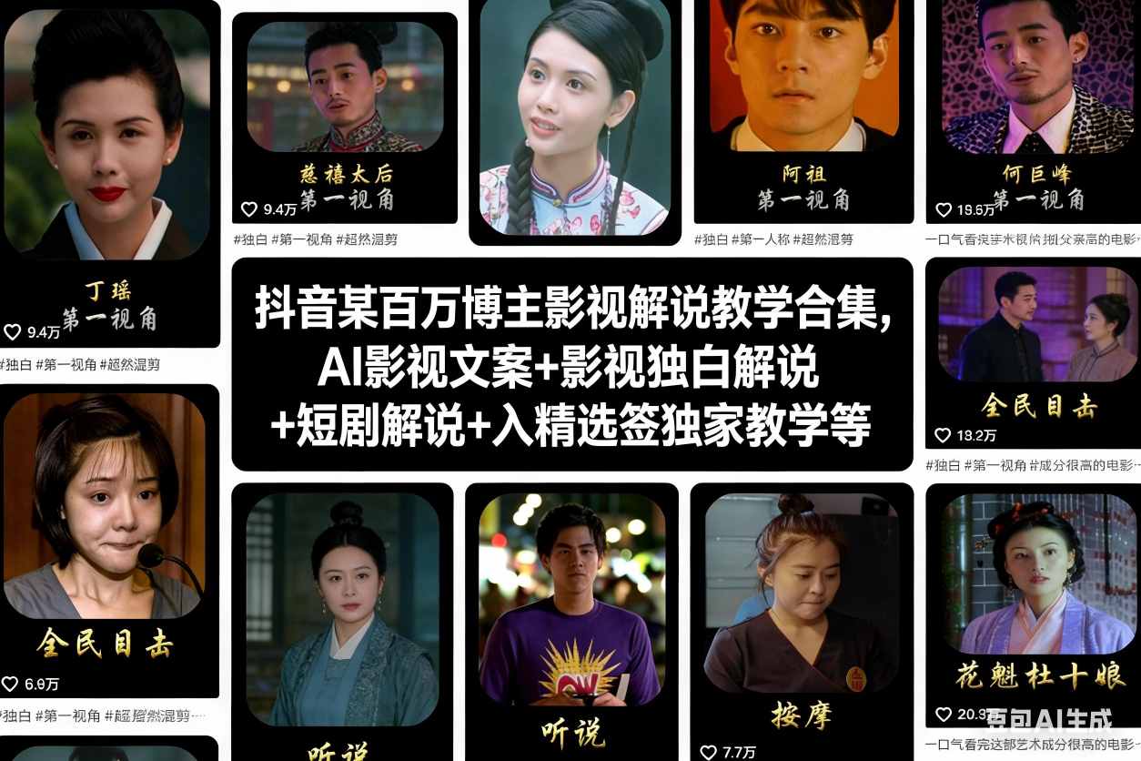 抖音某百万博主影视解说教学合集，AI影视文案+影视独白解说+短剧解说+入精选签独家教学等 - 91资源站-91资源站
