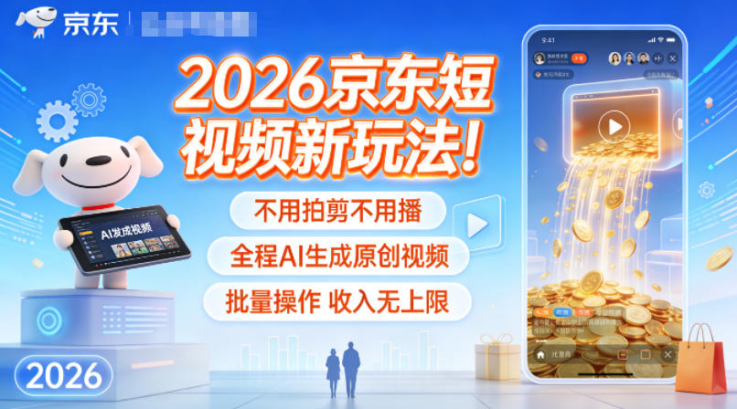 2026京东短视频新玩法！不用拍剪不用播，全程AI生成原创视频，批量操作收入无上限 - 91资源站-91资源站