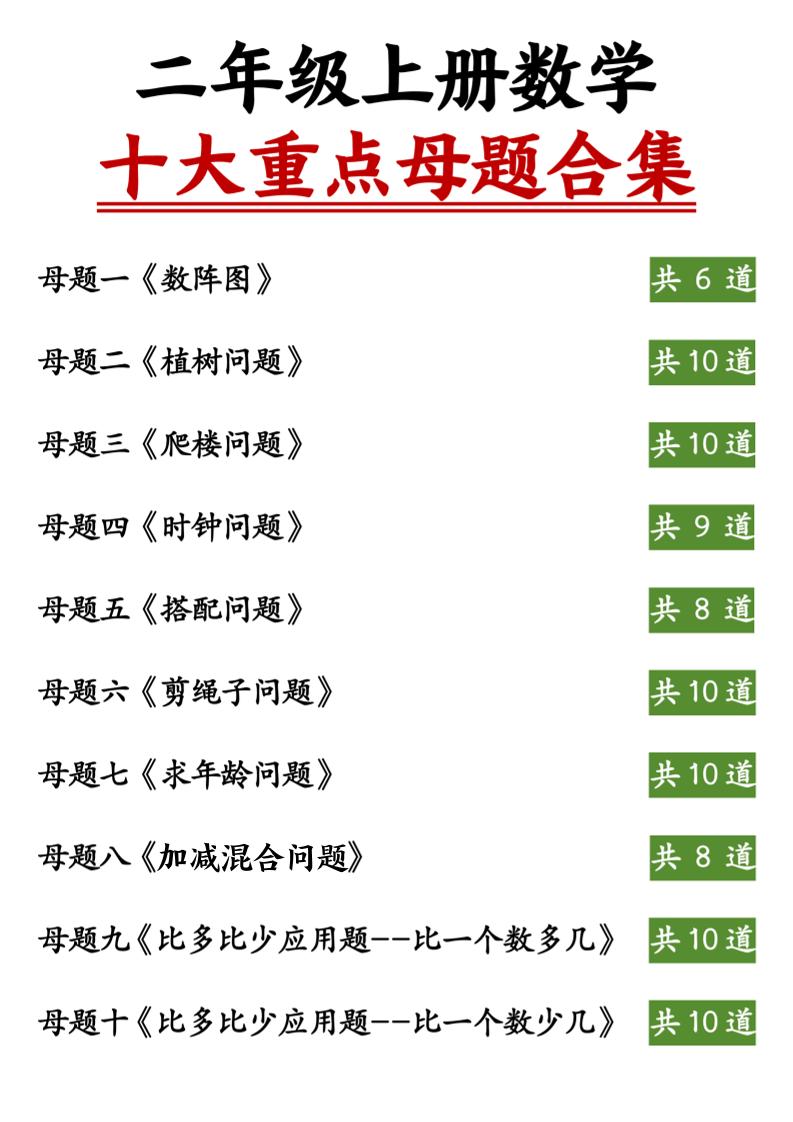 二上数学十大重点母题合集（含答案11页） - 91资源站-91资源站
