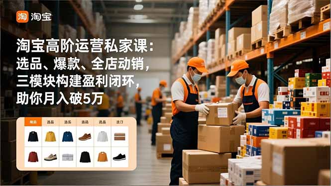 淘宝高阶运营私家课：选品、爆款、全店动销，三模块构建盈利闭环，助你月入破5万(更新12月 - 91资源站-91资源站