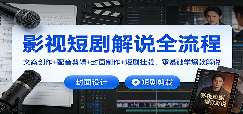 影视短剧解说全流程:文案创作+配音剪辑+封面制作+短剧挂载,零基础学爆款解说 - 91资源站-91资源站