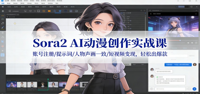 Sora2 AI动漫创作实战课:账号注册/提示词/人物声画一致/短视频变现,轻松出爆款 - 91资源站-91资源站