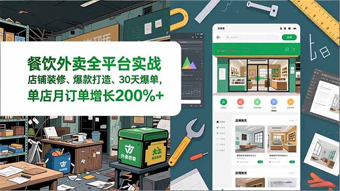 餐饮外卖全平台实战，店铺装修、爆款打造、30天爆单，手把手教学，单店月订单增长200%+ - 91资源站-91资源站