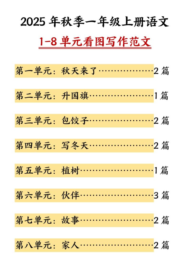 一年级上语文1-8单元看图写作范文 - 91资源站-91资源站