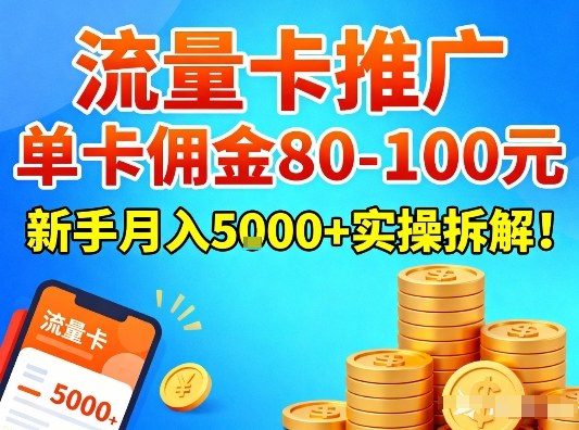 流量卡推广，单卡佣金80-100，新手月入5k+实操拆解！ - 91资源站-91资源站