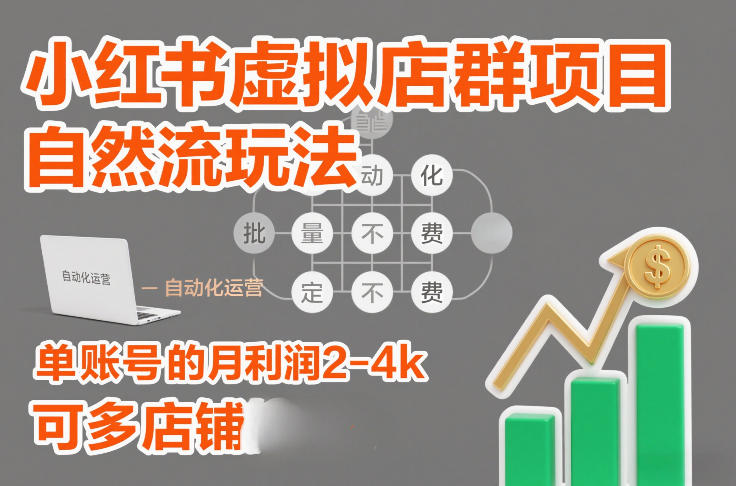 小红书虚拟店群项目，自然流玩法，批量自动化，稳定不费号，单账号的月利润2-4k，可多店矩阵 - 91资源站-91资源站