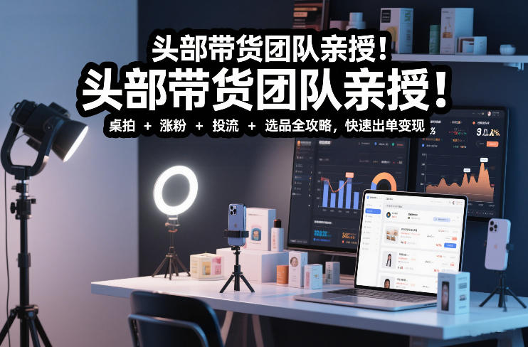 头部带货团队亲授！专业短视频实拍带货课：桌拍+涨粉+投流+选品全攻略，快速出单变现，月入2w+ - 91资源站-91资源站