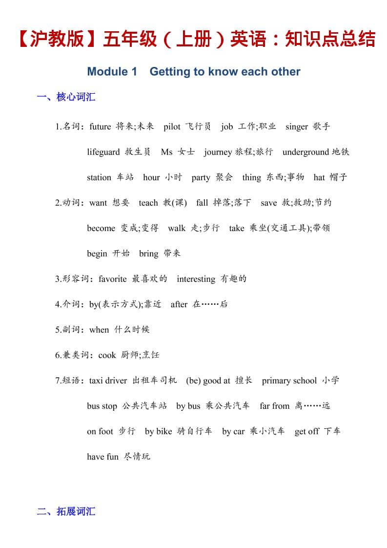 五年级上英语知识点总结《沪教版》 - 91资源站-91资源站