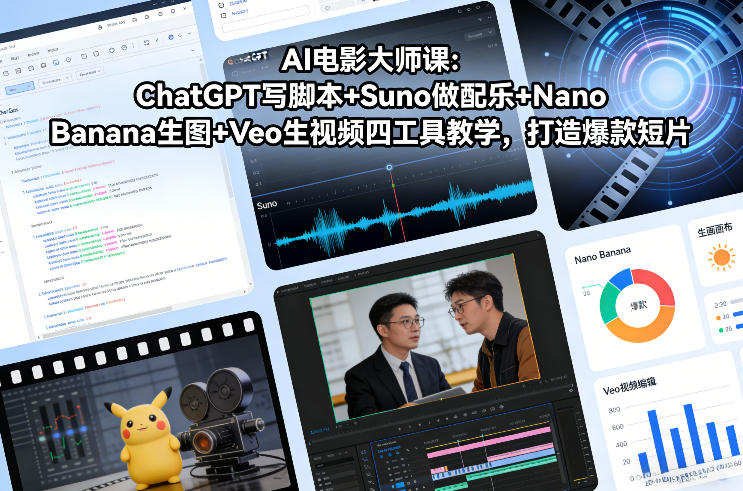 AI电影大师课：ChatGPT写脚本+Suno做配乐+Nano Banana生图+Veo生视频，打造爆款短片 - 91资源站-91资源站