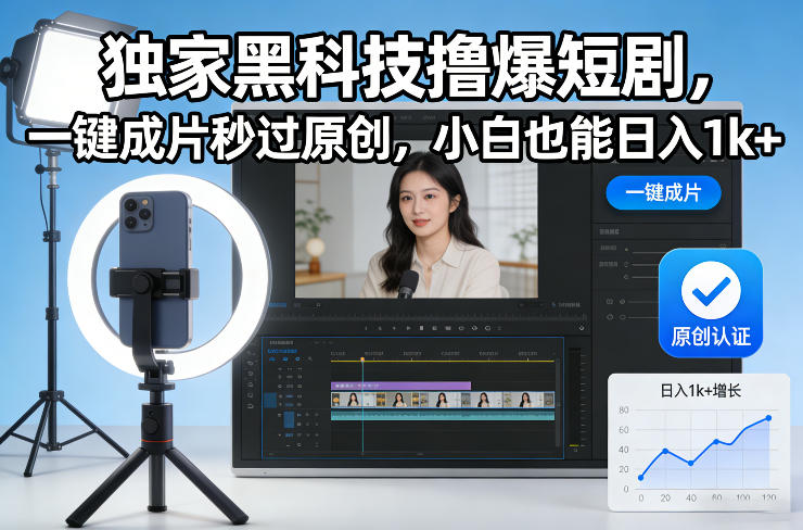 独家黑科技撸爆短剧，一键成片秒过原创，小白也能日入1k+【揭秘】 - 91资源站-91资源站