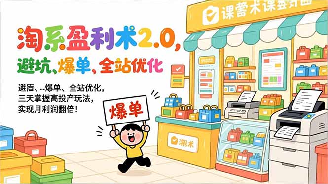 淘系盈利术2.0，避坑、爆单、全站优化，三天掌握高投产玩法，实现月利润翻倍！ - 91资源站-91资源站