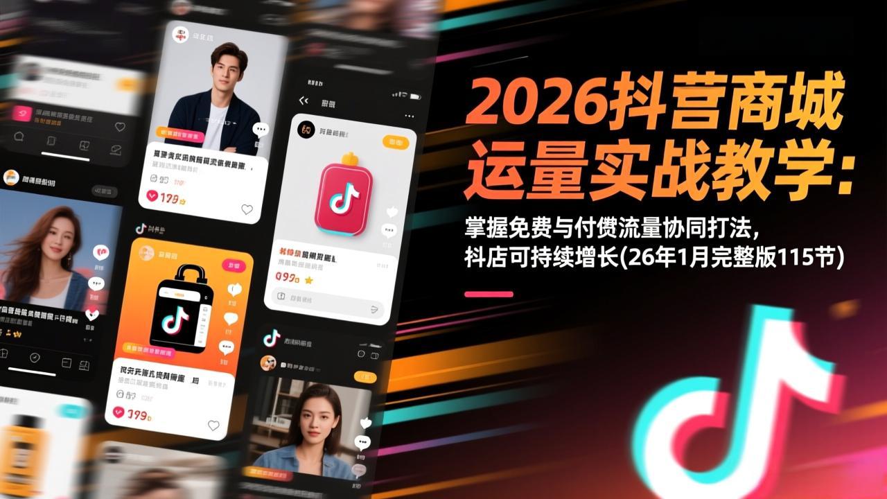 2026抖音商城运营实战教学：掌握免费与付费流量协同打法，抖店可持续增长(26年1月完整版115节 - 91资源站-91资源站