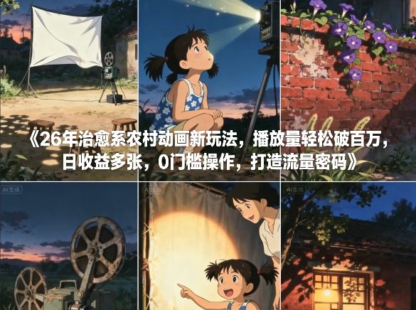 26年治愈系农村动画新玩法，播放量轻松破百万，日收益多张，0门槛操作，打造流量密码 - 91资源站-91资源站