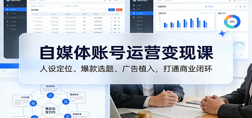 自媒体账号运营变现课：人设定位、爆款选题、广告植入，打通商业闭环 - 91资源站-91资源站