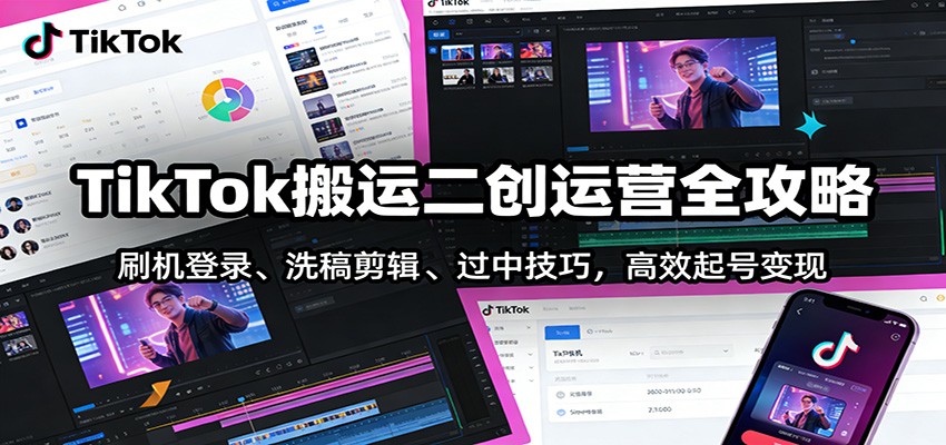 TikTok搬运二创运营全攻略：刷机登录、洗稿剪辑 、过中技巧，高效起号变现 - 91资源站-91资源站